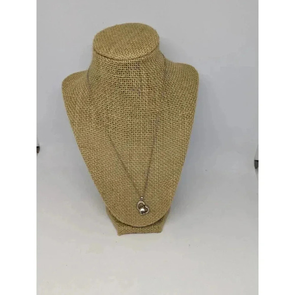 Silver Asymmetrical Heart Pendent Necklace Milky Center Bead Princess - Picture 3 of 8